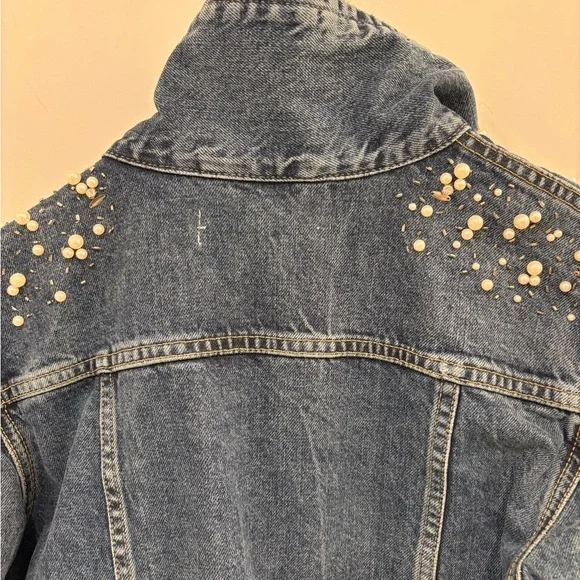 Anthropologie Pilcro Embellished Distressed Denim Trucker Jacket Size Small - Picture 12 of 16